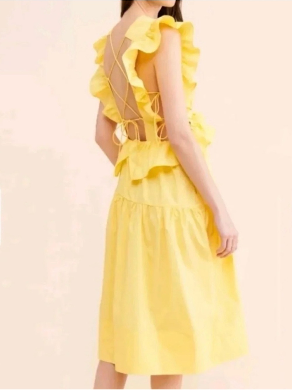 ALLINA LIU CAMILLA MIDI DRESS Yellow Ruffled Open-Back